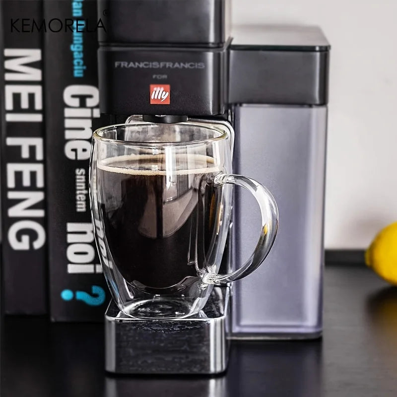 Afralia™ Double Wall Glass Coffee Mug Set - Enjoy Your Favorite Beverages in Style