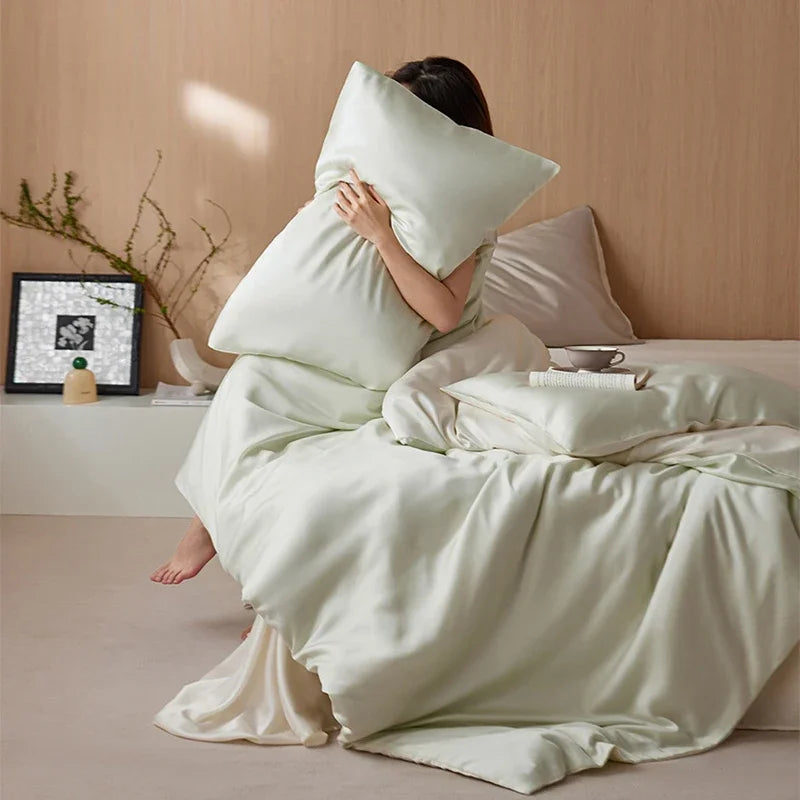 Afralia™ Rayon Bedding Set: Cooling Quilt Cover Kit for Single/Double Bed