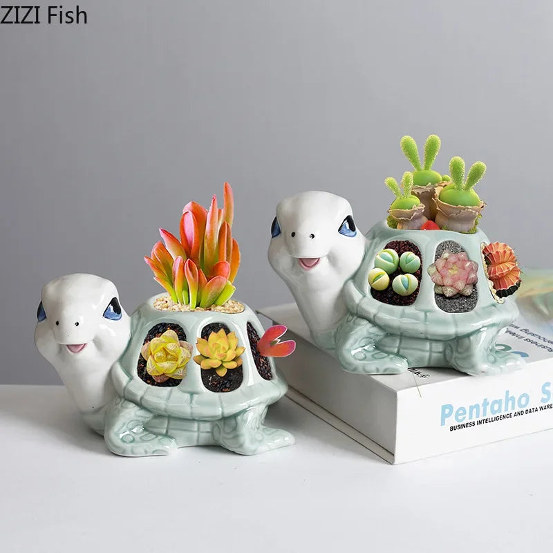 Afralia™ Cartoon Turtle Ceramic Vase for Stylish Table Decor & Flower Arrangement