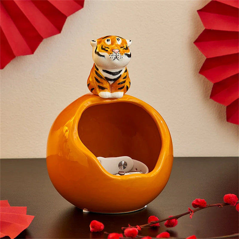 Afralia™ Ceramic Tiger Key Box Tray Organizer Storage Decor Resin Sculpture Tiger Figurine