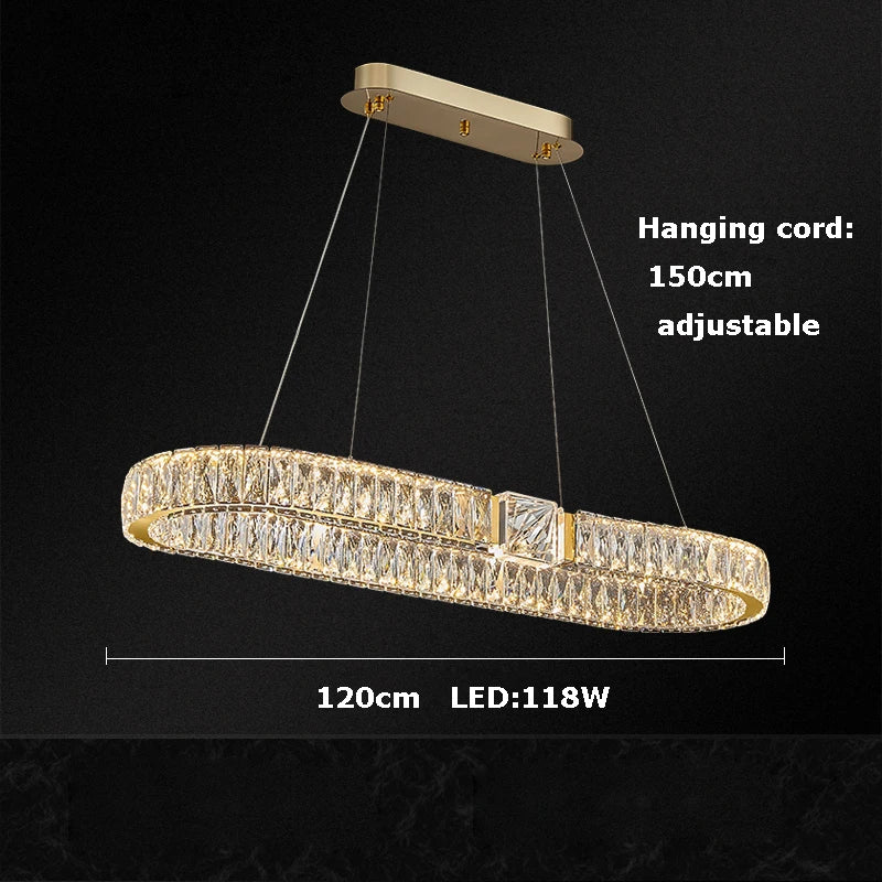 Afralia™ Crystal Block Gold Ring Pendant Light - Luxury Dimmable Ceiling Decor
