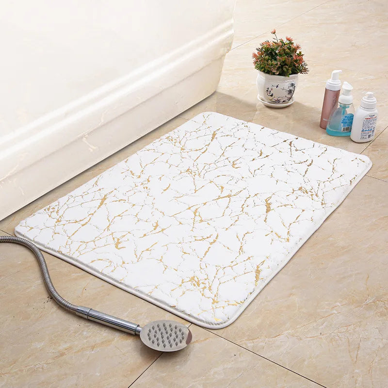 Afralia™ White Marble Bathroom Mat Ultra Soft Non-Slip Quick Dry Machine Washable