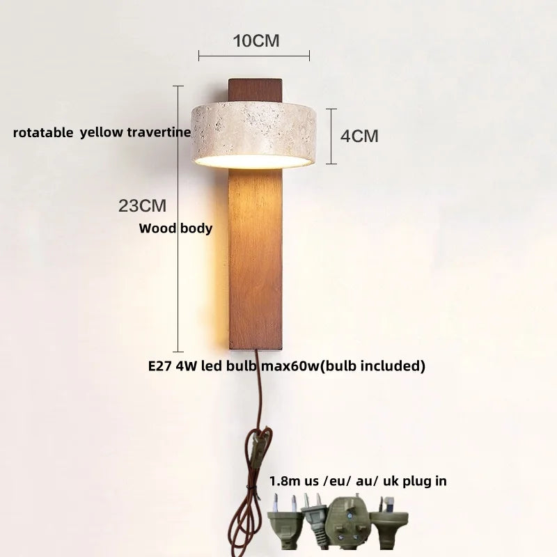 Afralia™ Wooden Canopy LED Wall Lights Modern Yellow Stone Bedside Lamp