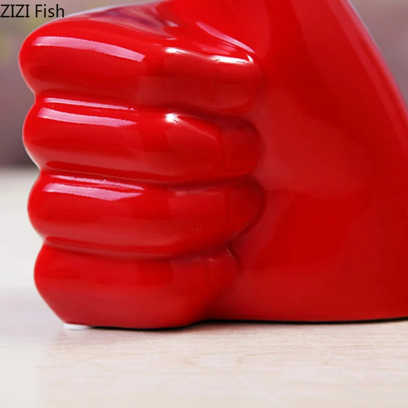 Afralia™ Red Porcelain Thumb Statue with Minimalist Design for Modern Home Decor