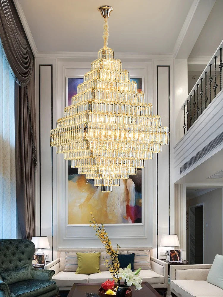 Afralia™ Square Pyramid Crystal Chandelier for Living Room & Hotel Lobby