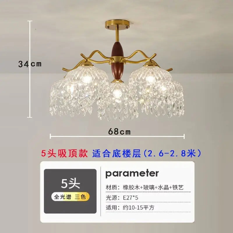 Afralia™ Retro Rose Glass Chandelier Daily Lighting for Living Room & Bedroom