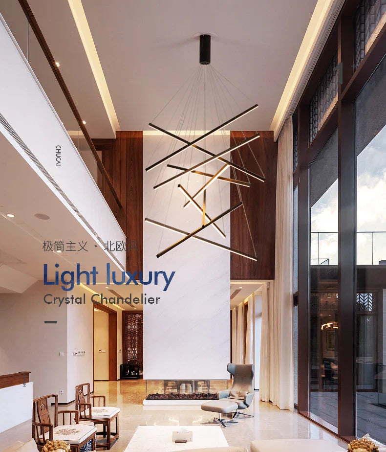 Afralia™ Modern LED Stair Chandelier in Black Aluminum Body for Living Room, Dining Room & Bedroom