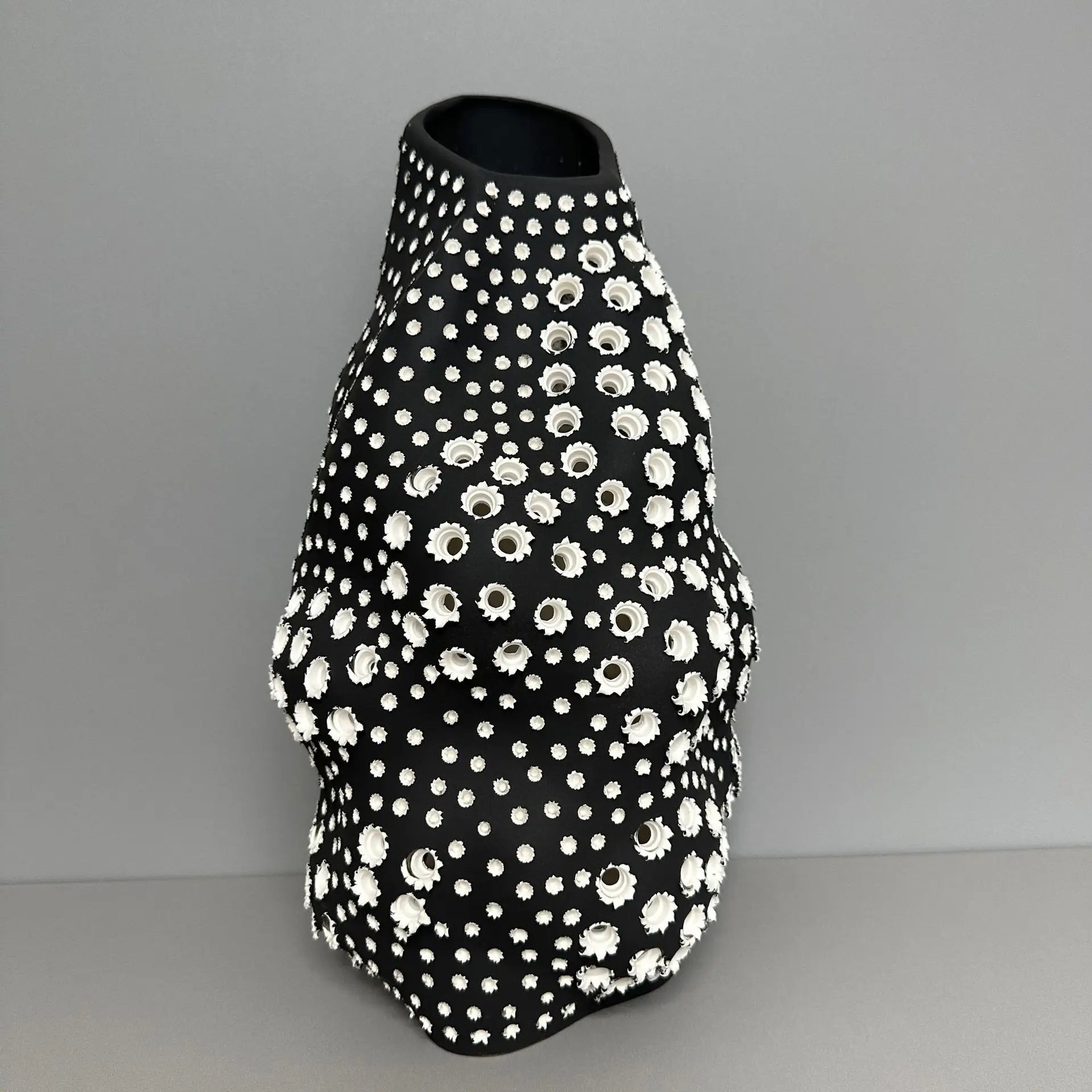 Afralia™ Polka-dot Hollow Ceramic Vase - Handcrafted Home Decor - Irregular Pattern