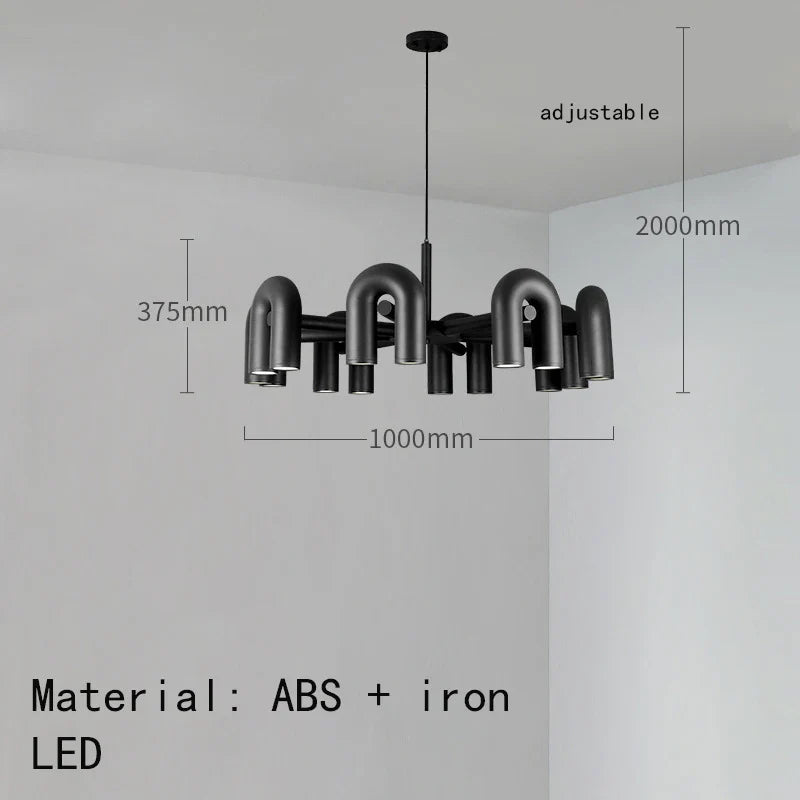 Art Deco Chandelier in Black Orange Gray Metal by Afralia™