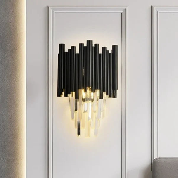 Afralia™ Black Stainless Steel Crystal Bar Chandelier, Modern LED Ceiling Light for Living Room