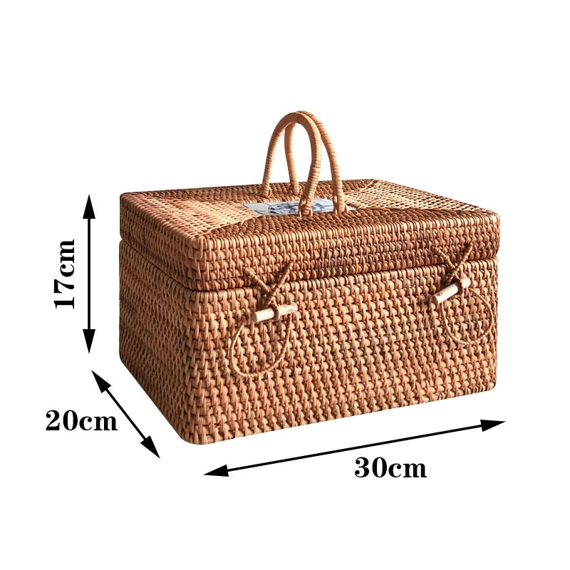 Afralia™ Handwoven Rattan Storage Box Tea Food Container with Handle