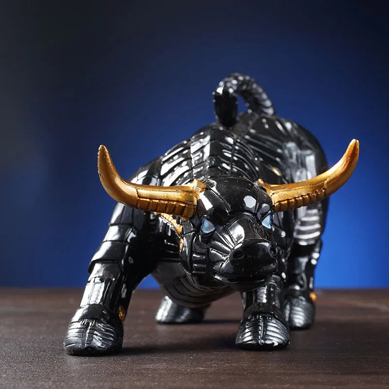 Afralia™ Miami Bitcoin Bull Robot Statue for Office Desk Decor and Wall Street Enthusiasts