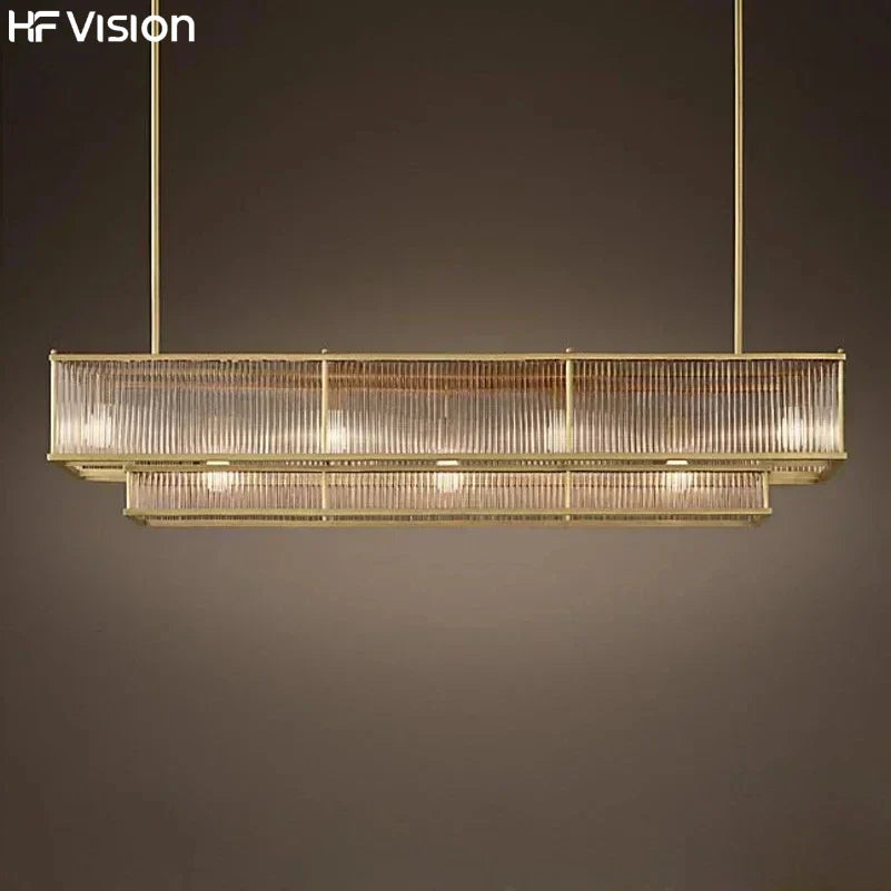 Afralia™ Golden Brass Linear Crystal Chandelier - Luxury Pendant Light for Home