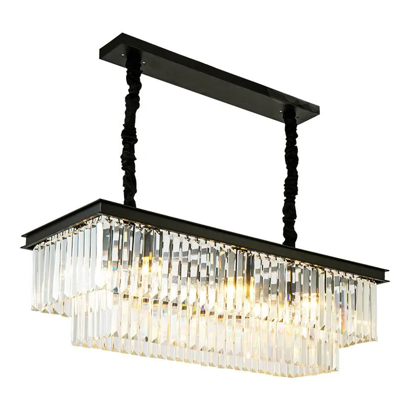 Afralia™ Gold Black Metal LED Chandelier with K9 Crystal - Retro Square Chain Pendant Lighting