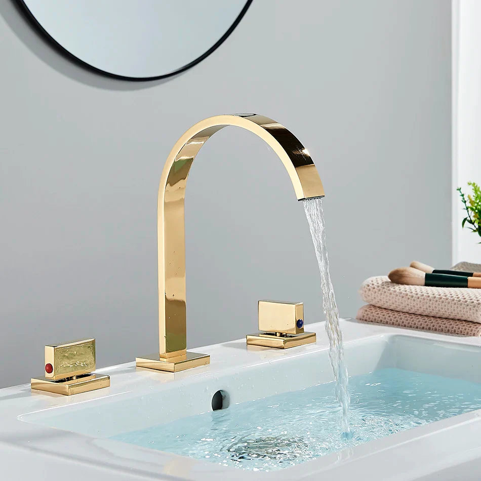 Afralia™ Dual Handle Basin Faucet: Deck Mounted Hot Cold Water Mixer Taps for Bathroom