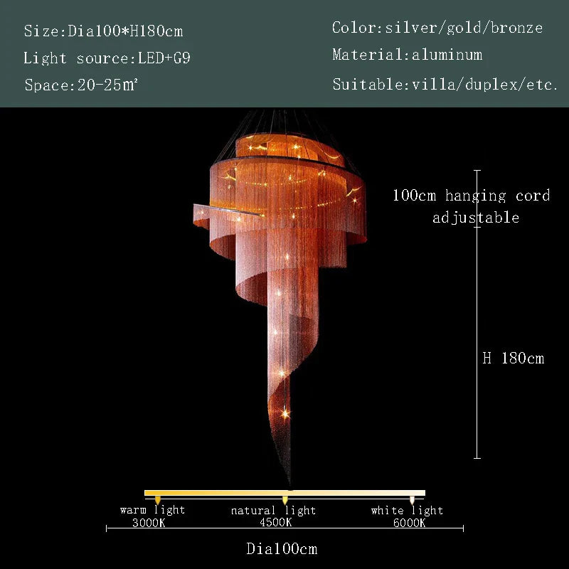 Afralia™ Gold Tassel LED Chandelier for High Ceilings - Elegant Home Decor Lighting