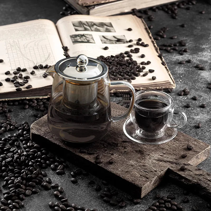 Afralia™ Glass Tea Jug Set with Filter, Teacup, and High-Temperature Resistant Kettle