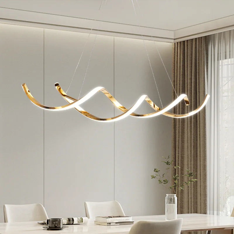 Afralia™ Modern Wave LED Chandelier for Luxury Dining Room and Cafe Lighting