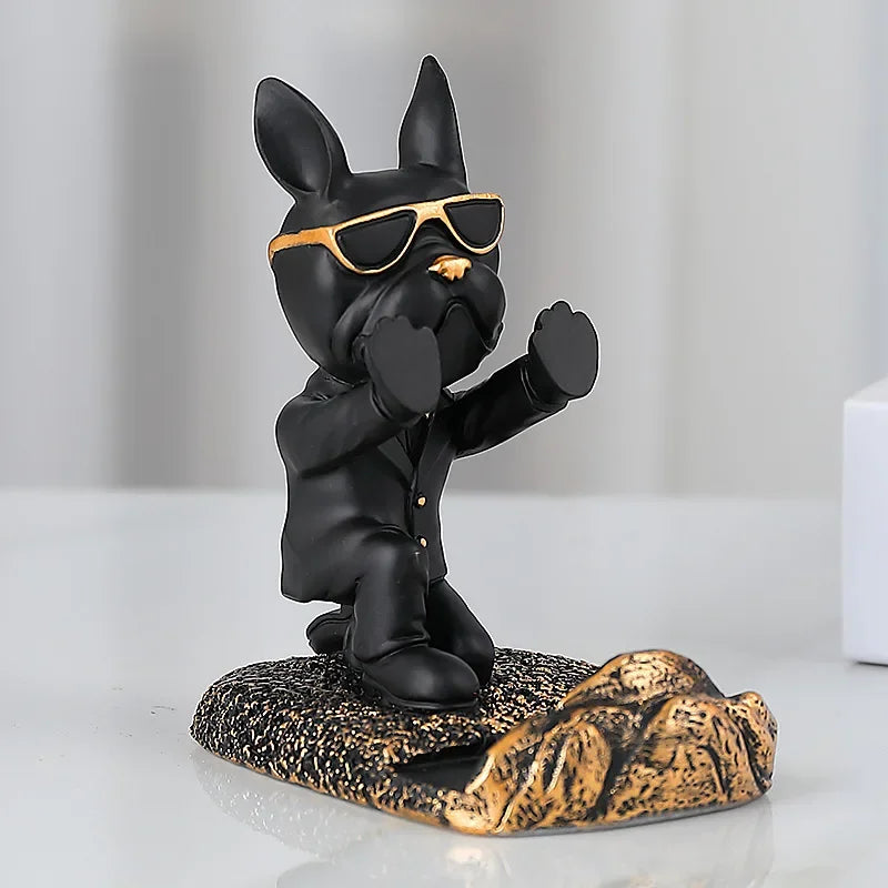 French Bulldog Sculpture Phone Holder Desk Decor Afralia™ Brand Iconic Office Figurine Stand