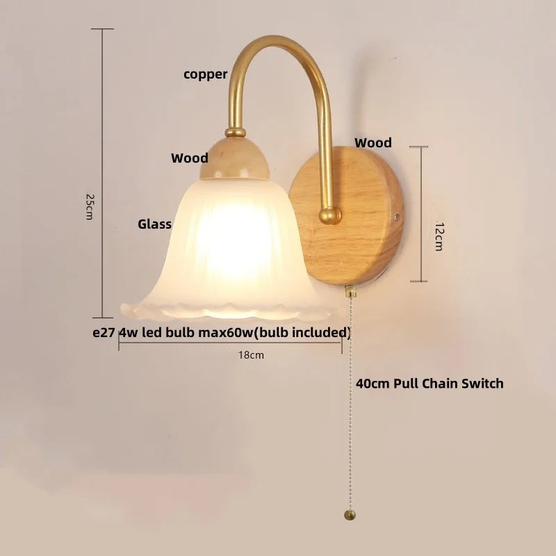 Afralia™ Nordic Glass LED Wall Sconce with Pull Chain Switch for Home Decor