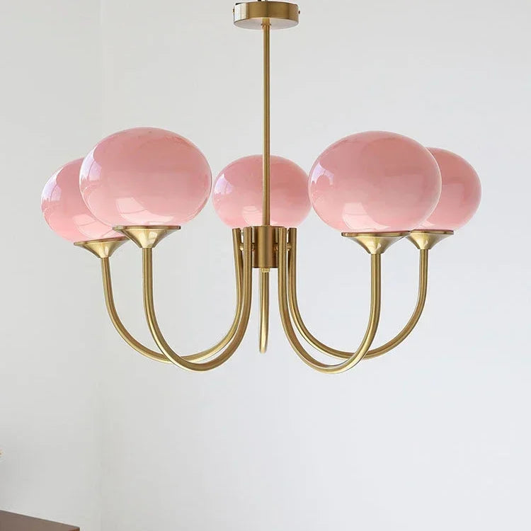 Afralia™ Pink Milky White Glass LED Chandeliers for Modern Indoor Decor