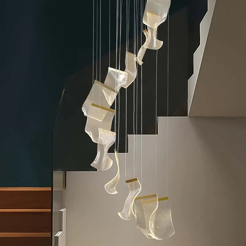 Afralia™ Luxury Acrylic LED Chandelier for Living Room Staircase - Modern Gold Hanging Lamps