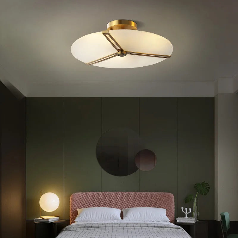 Afralia™ Marble Ceiling Light Brass Finish Bedroom Decor Led Ceiling Lamp