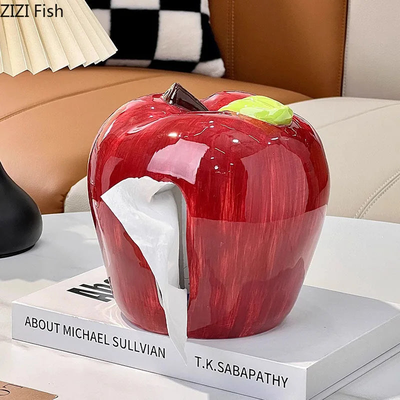 Afralia™ Apple Shape Ceramic Tissue Box - Coffee Table Desk Decoration
