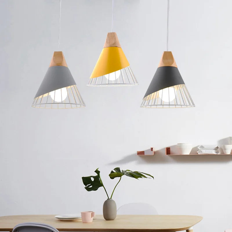 Afralia™ Wood Pendant Lamp: Modern Nordic Aluminum Hanging Light for Bedroom, Kitchen, E27 LED Bulb