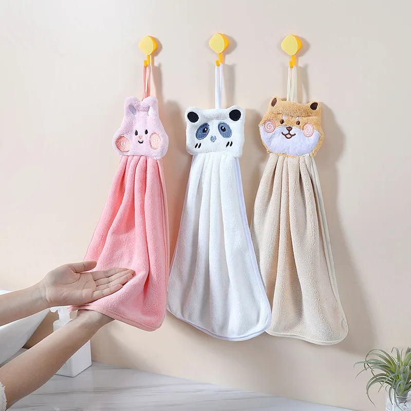 Afralia™ Cartoon Animal Hand Towel: Soft & Absorbent Coral Velvet Cloth for Home & Kitchen