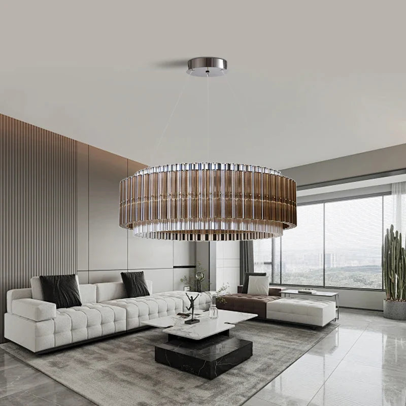 Afralia™ Brown Crystal Luxury Chandelier, Vintage Designer Hanging Lamp for Living Room