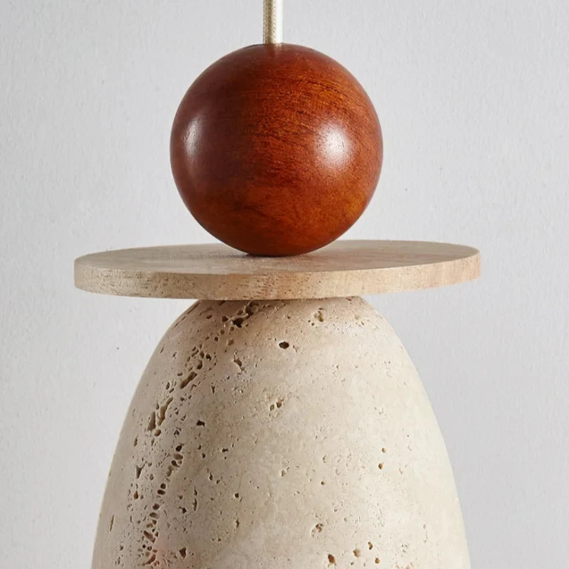 Afralia™ Wabi Sabi LED Pendant Lamp Yellow Travertine Wood Globe Hanging Lights