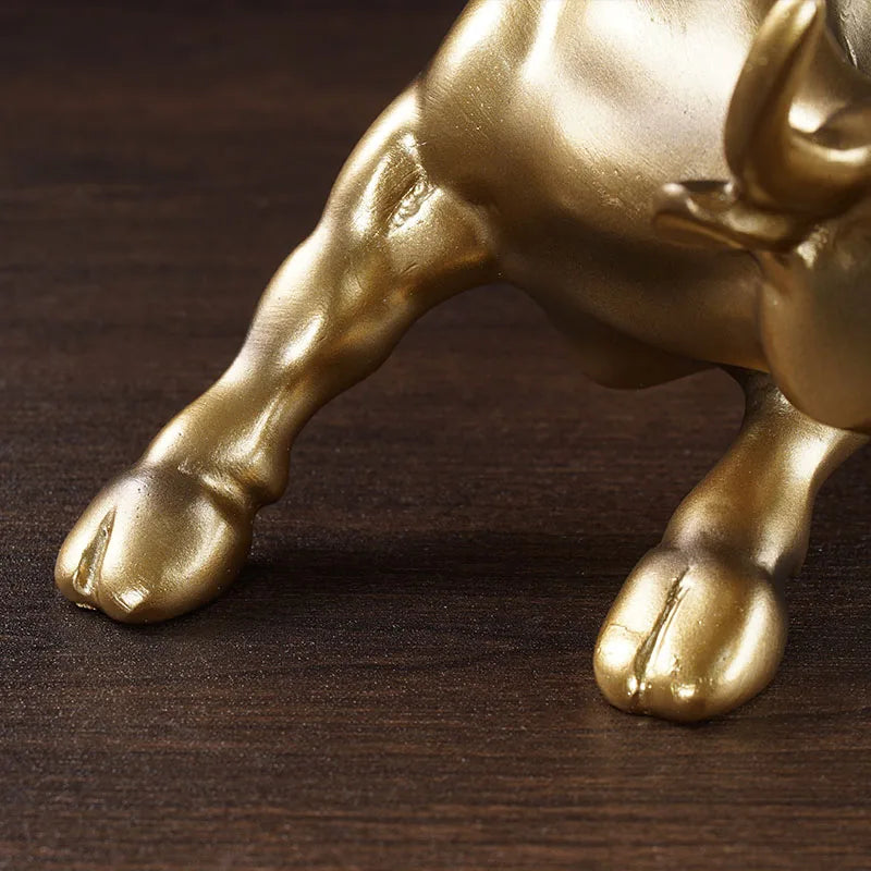 Afralia™ Gold Wall Street Bull Statue: Office Decor, Living Room Ornament, Desk Decoration