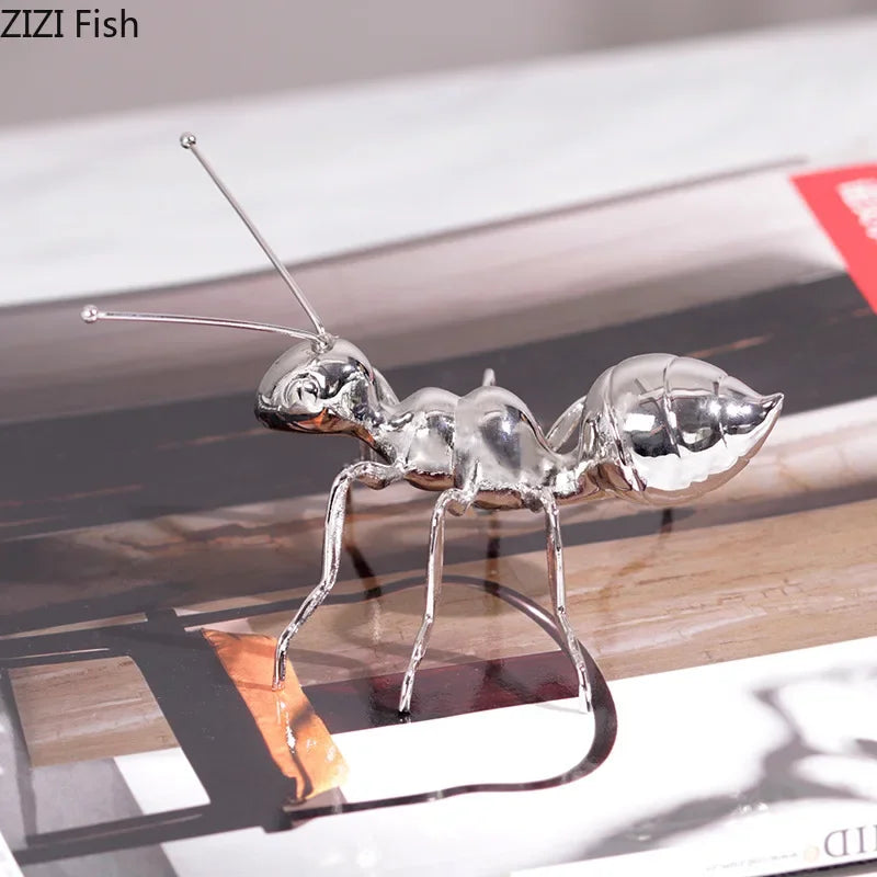 Silver Plated Ants Sculpture by Afralia™: Golden & Silver Metal Desk Ornaments