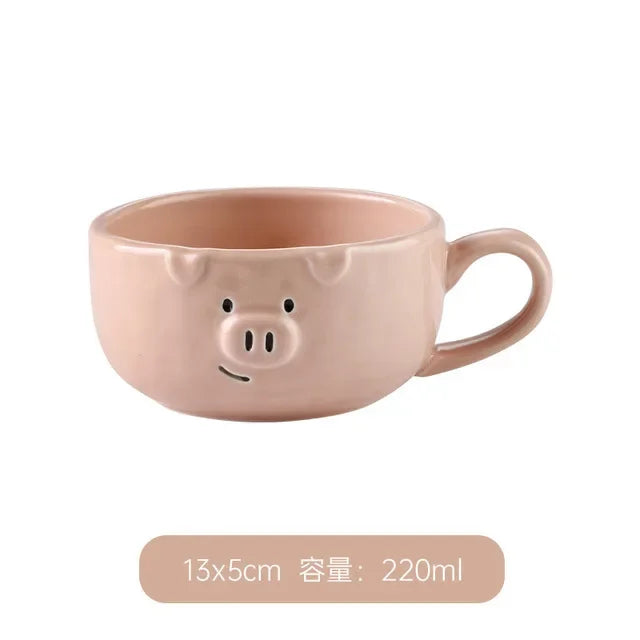 Afralia™ Pink Pig Ceramic Breakfast Plate Set | European Cute Nordic Kitchen Dishes