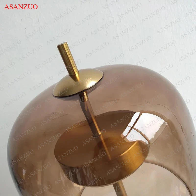 Afralia™ Nordic Smoke Glass LED Table Lamp Modern Living Bedroom Decor Lighting