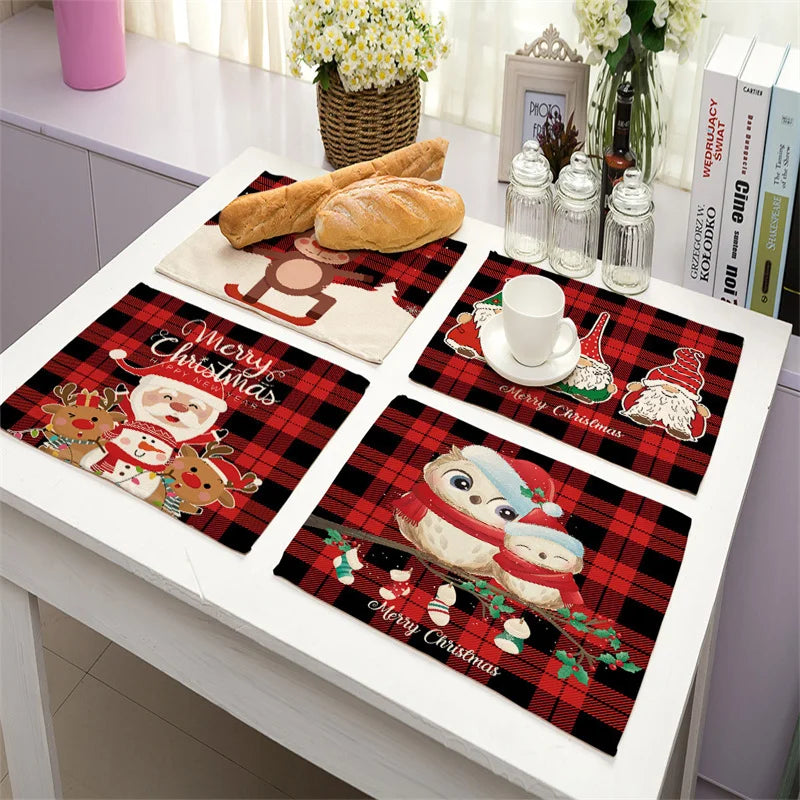 Afralia™ Christmas Linen Dining Table Mats - Festive Home Decor with Santa Claus Print