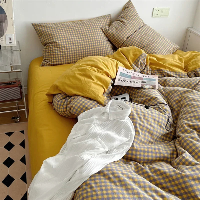 Afralia™ Japanese Style Cotton Printed 4Pcs Bedding Set with Double-Sided Design