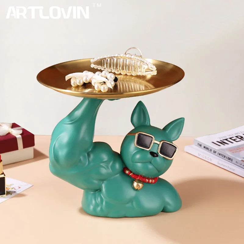 Afralia™ Bulldog Tray: Modern Resin Sculpture for Home Decor, Fruit/Key/Candy Storage