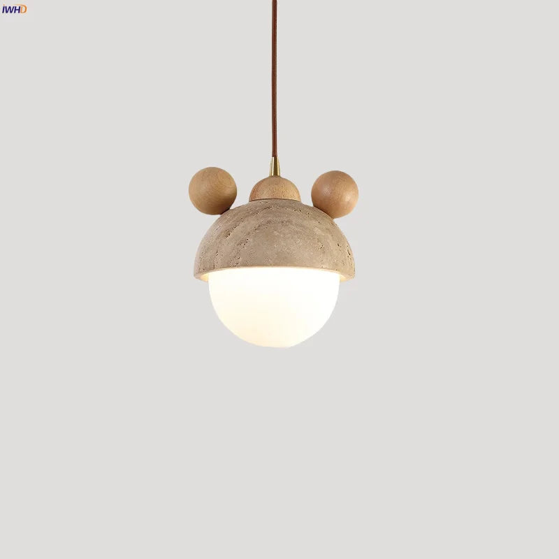Afralia™ Nordic LED Pendant Lights Yellow Travertine White Glass Wood Hanging Lamp