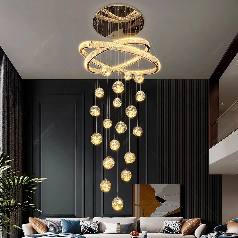 Afralia™ Modern Crystal Chandelier Stair Living Room Pendant Lights Interior Lighting