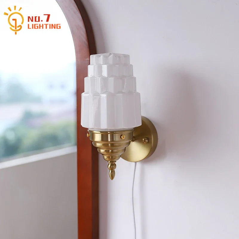 Afralia™ Cream Glass LED Wall Lamp Iron Art Chrome/Gold Living Room Bedroom Background