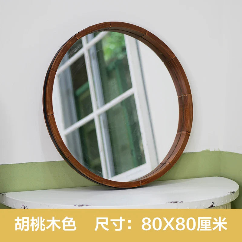 Afralia™ Wooden Round Decorative Mirror with Storage Rack