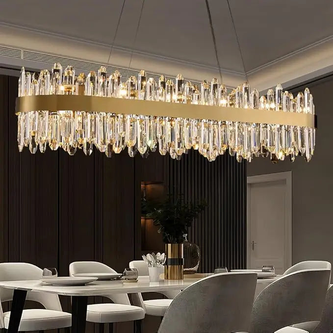 Afralia™ Gold Crystal Chandelier: Dimmable Modern Ceiling Light for Dining Living Room Kitchen Island