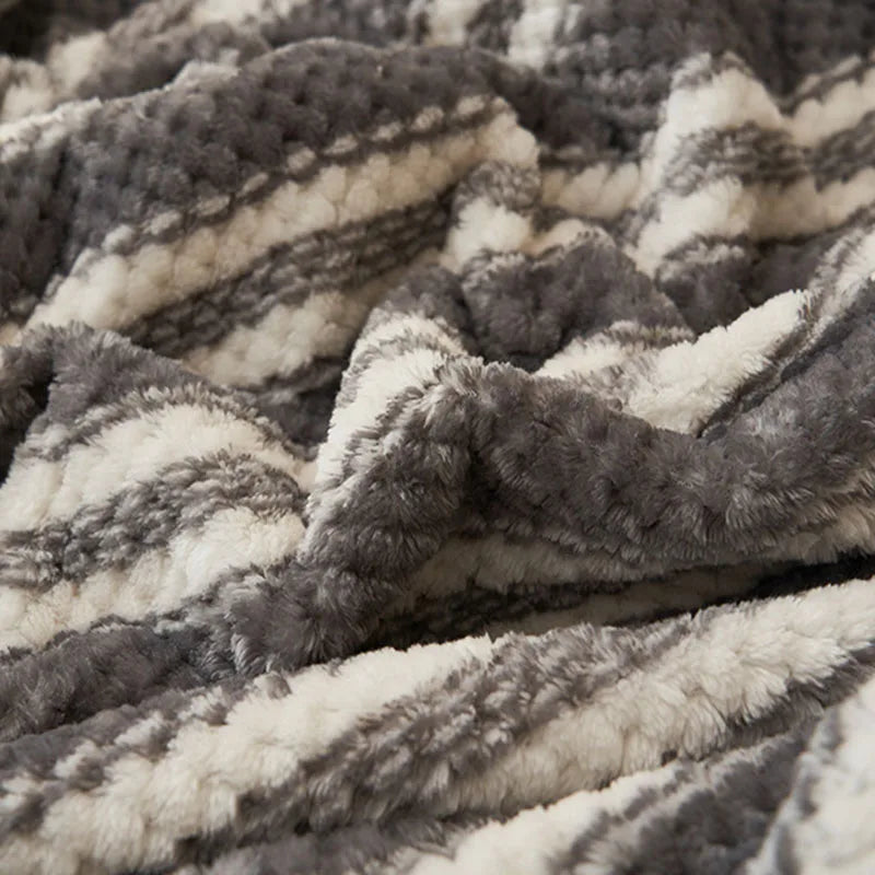 Afralia™ Japanese Striped Coral Fleece Blanket: Warm Sofa Cover, Office Nap Shawl, All Seasons