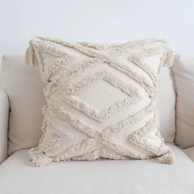 Afralia™ Boho Beige White Embroidered Pillow Cases Set