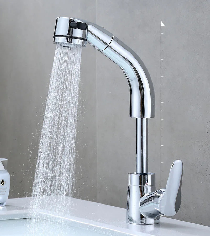 Afralia™ Modern Black Silver Basin Faucet with Pull Out Spray, 360 Rotate Bathroom Tap