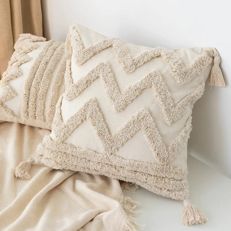 Afralia™ Boho Square Pillowcase with Embroidery & Tassel Detail for Living Room Sofa