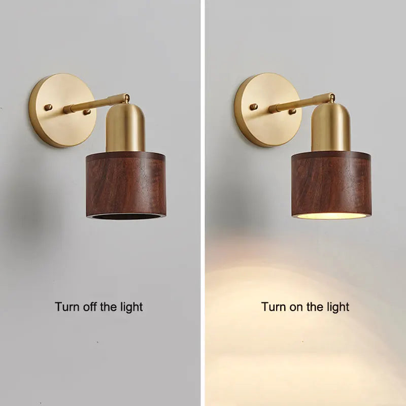 Afralia™ Nordic Walnut Wood Copper Bedroom Wall Lamp