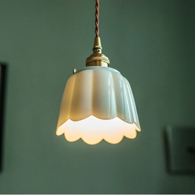 Afralia™ Ceramic Flower LED Pendant Light, Nordic Style, E27, Home Decor Lighting